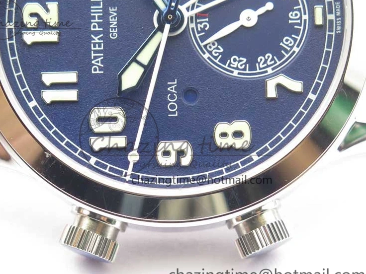 MIROTIME 0120 Practical Calatrava 5524 Pilot Travel Time SS GRF Blue Dial on Black Leather Strap A324 V 7107